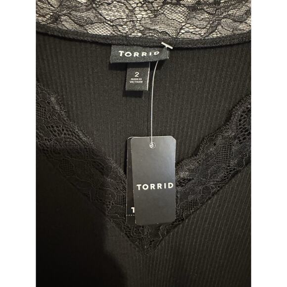 Torrid Lace Trim Ribbed Coquette Y2K Streetwear Gothic V Neck Long Sleeve Top 2X - Picture 3 of 11